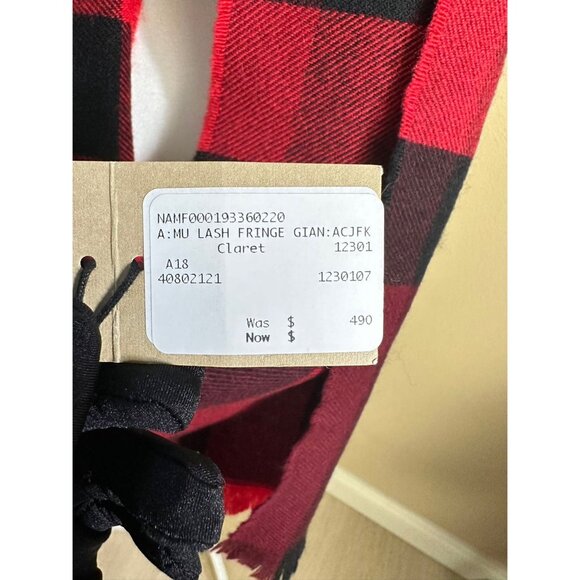 Burberry Wool Cashmere Giant Exploded Nova Check Lash Fringe Scarf Claret - Picture 6 of 8
